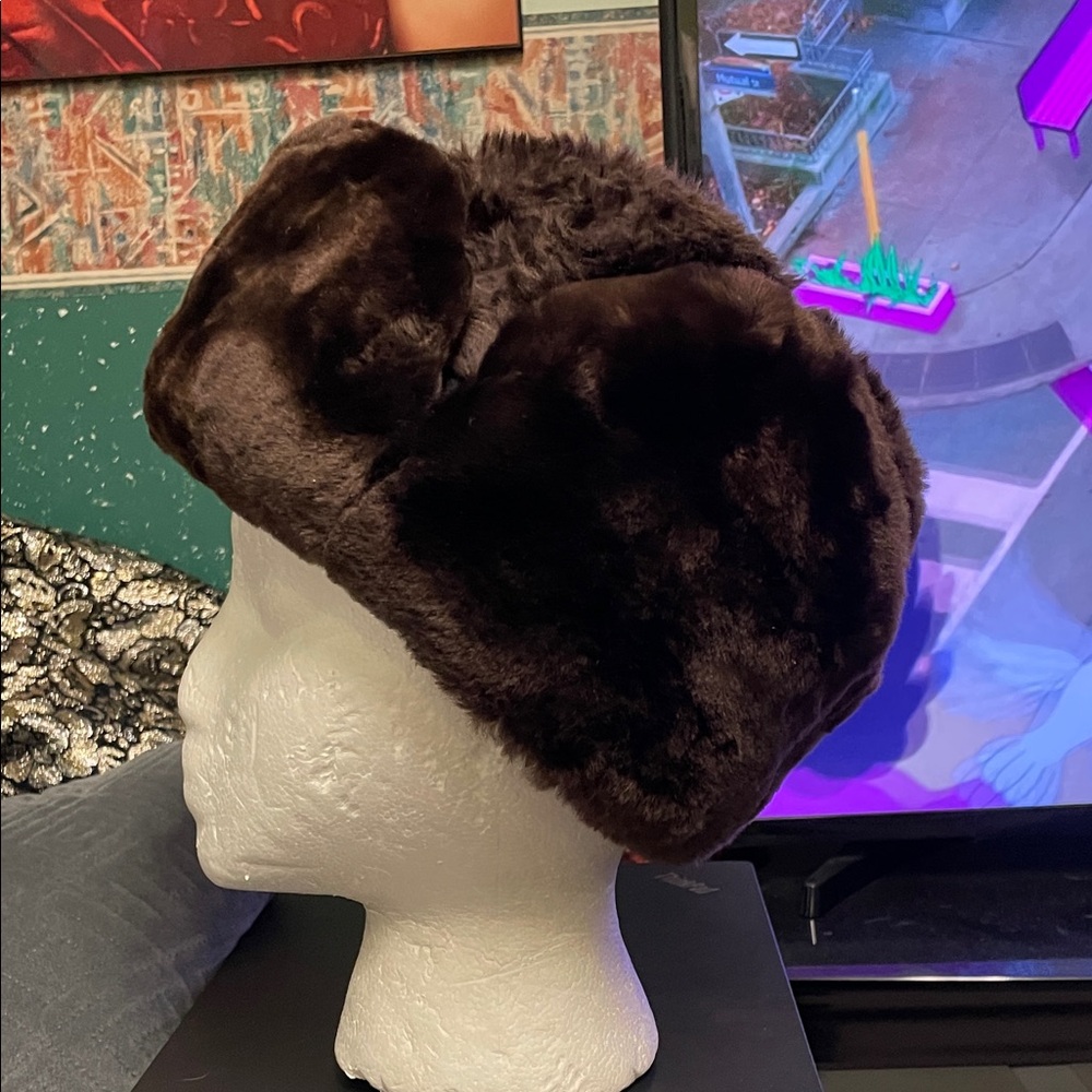 Vintage 100% real Fur trapper style Brown hat with ear and forehead flaps - Picture 2 of 9